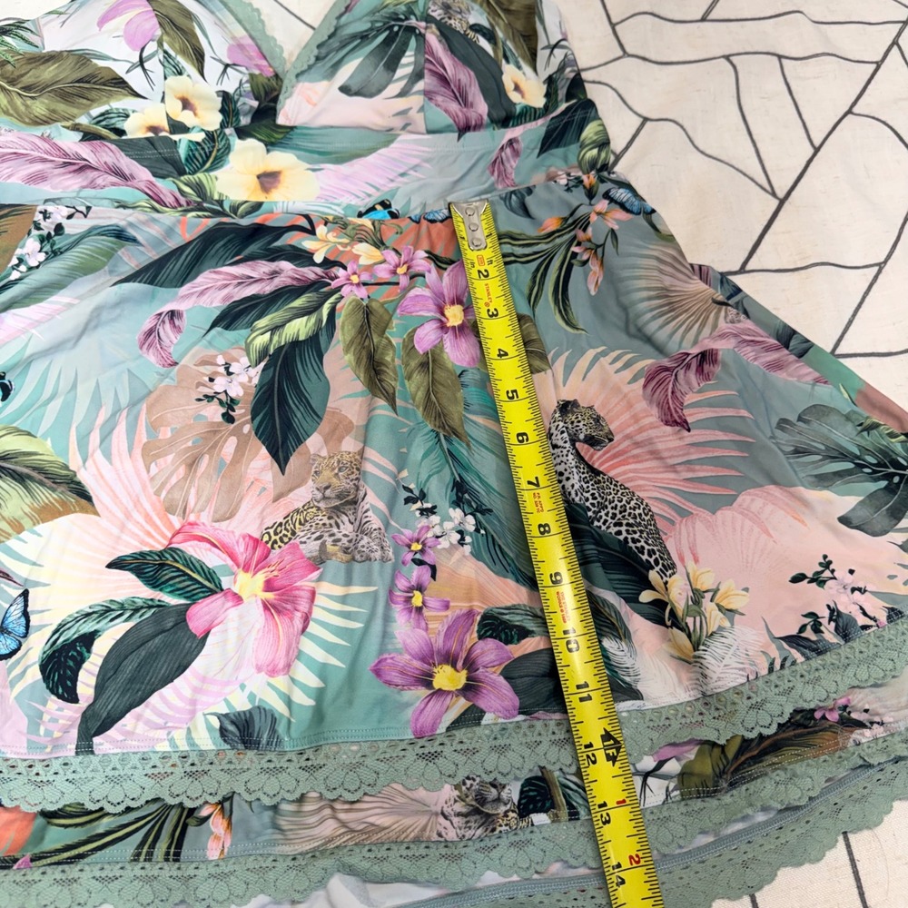 Torrid Swim Dress Size 0 Multicolor Tropical Leopard Lace Trim Swim Top - Picture 5 of 8